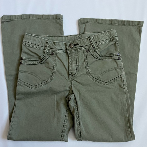 Faded Glory Stretch Other - Faded Glory Girls Olive Green Flare Pants - Size 7 - Adjustable Waist